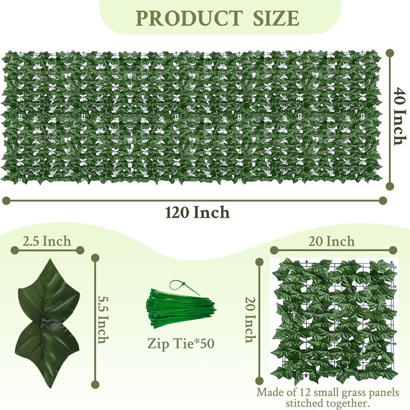 ODTORY Artificial Ivy Privacy Fence Wall Screen,40X120 in UV-Anti Faux Greenery Backdrop Ivy Vine Leaf Hedges Fence Panels for Patio, Balcony, Garden, Backyard Indoor Outdoor Green Wall Decor - Image 2